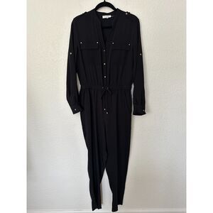 Calvin Klein Women’s 6 Black Gold Buttons Elastic Waist Jumpsuit